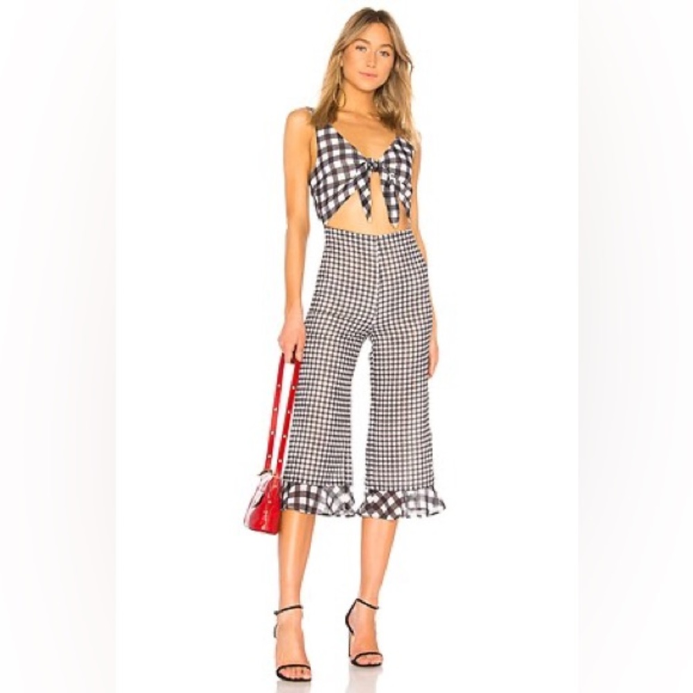 NWT Revolve x LPA tie front gingham jumpsuit, size Small New